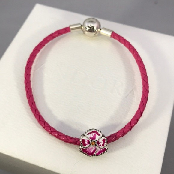 Pandora Jewelry Pandora Honeysuckle Pink Leather Bracelet Wpansy Poshmark